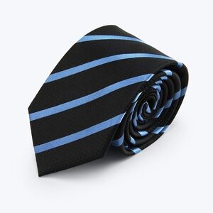New In Box Knottery & Co Skyline Silk Jacquard Rep Stripe Tie in Mid Blue / Navy